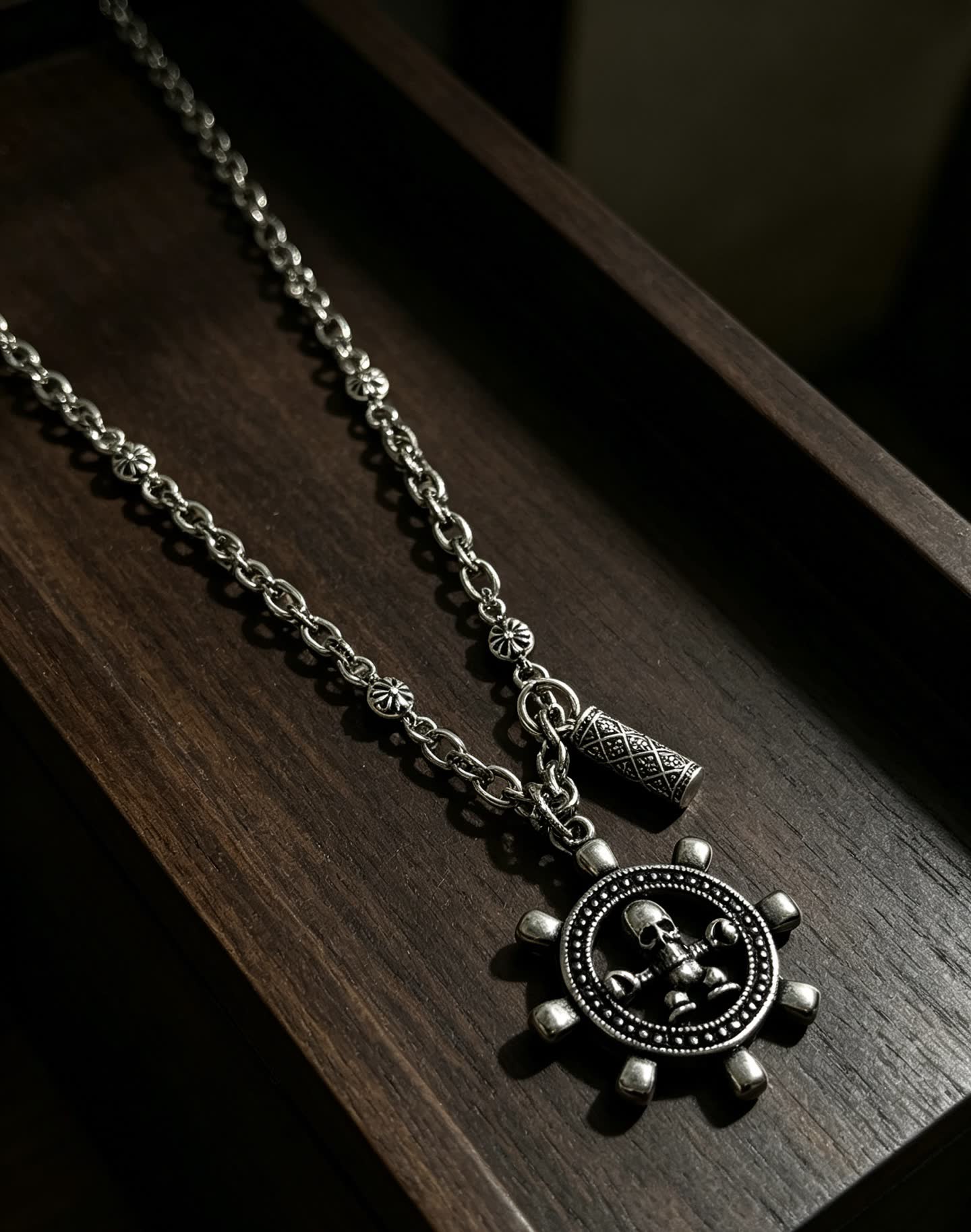 Chrome Hearts Silver Skull and Crossbones Pendant Necklace